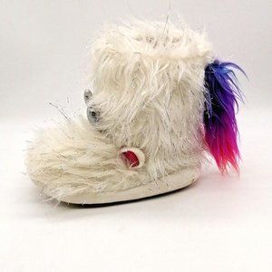 Justice Girls Pull On Unicorn Bootie Slipper White Faux Fur Flat Heel Sz‎ 4/5